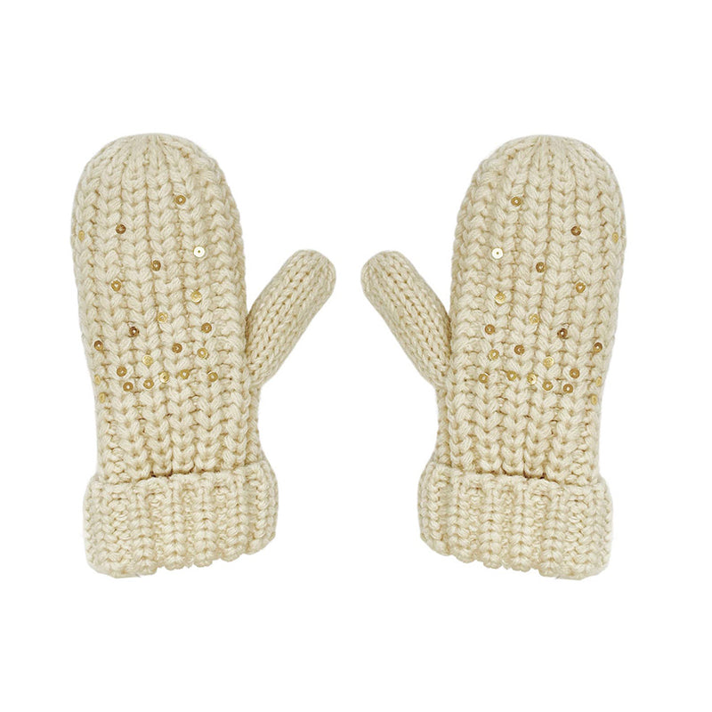 Shimmer Sequin Knitted Mittens- Cream