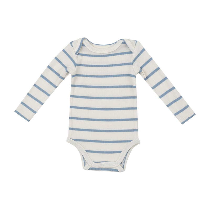 Long Sleeve Bodysuit- Ribbed Stripe Glacier Lake