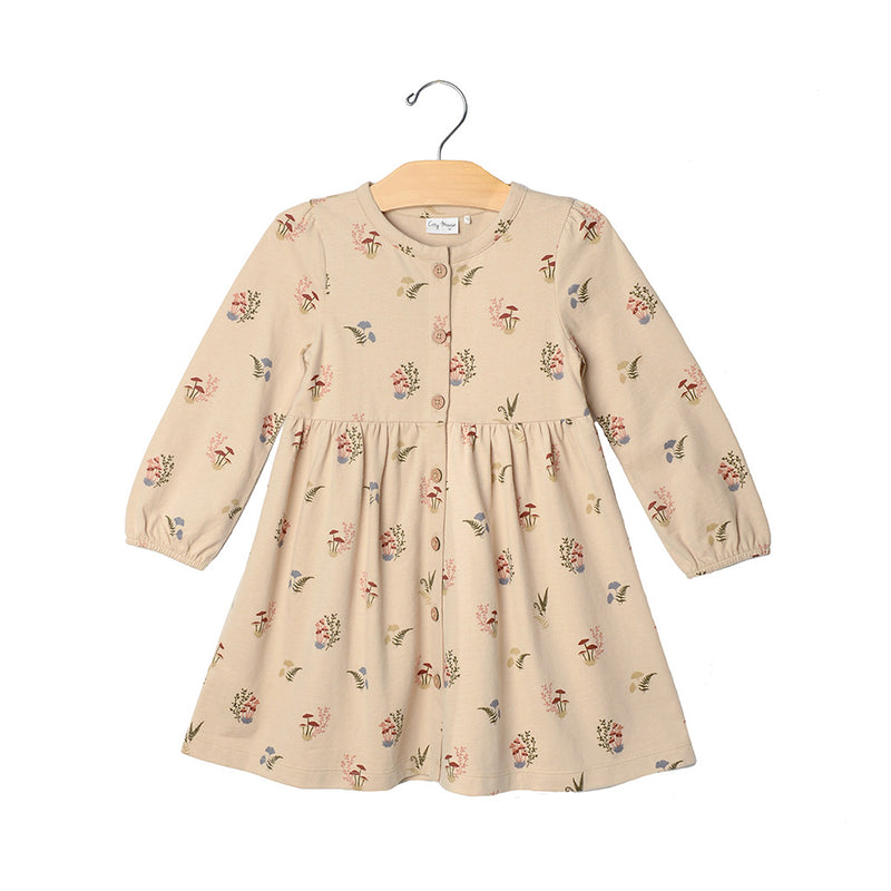 Jersey Button-Down Dress- Mushrooms