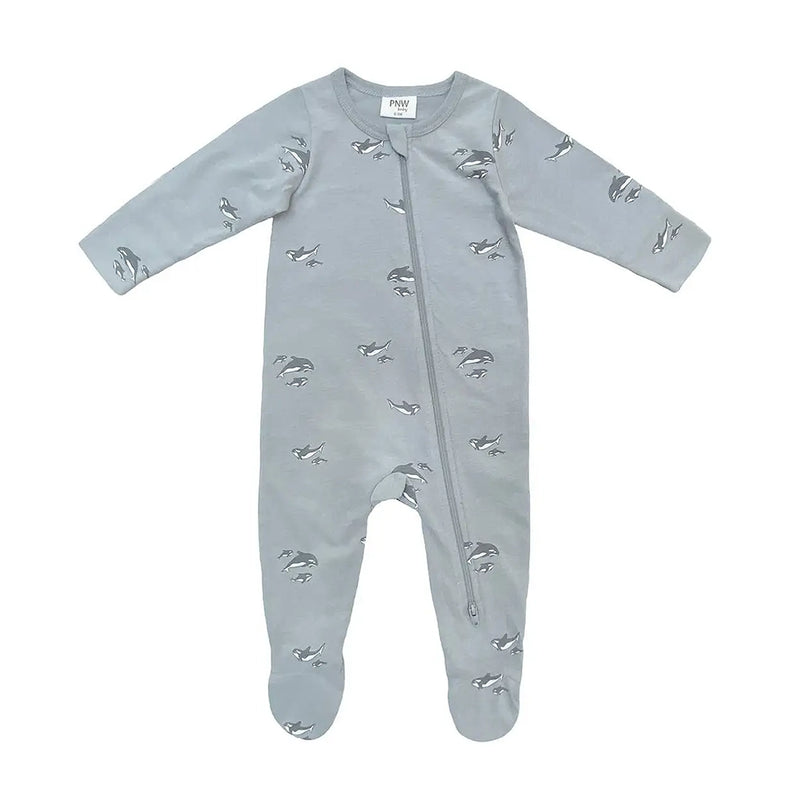 PNW Footed Zip Romper- Orcas