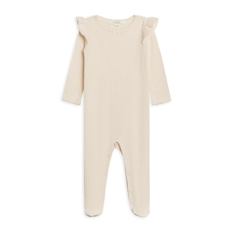 Addy Pointelle Flutter Sleeve Footed Romper - Ivory