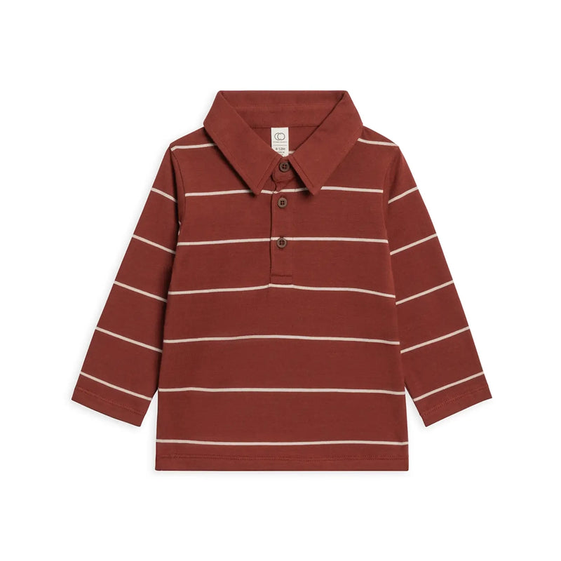 Doyle Long Sleeve Collared Top - Hunter Stripe / Garnet