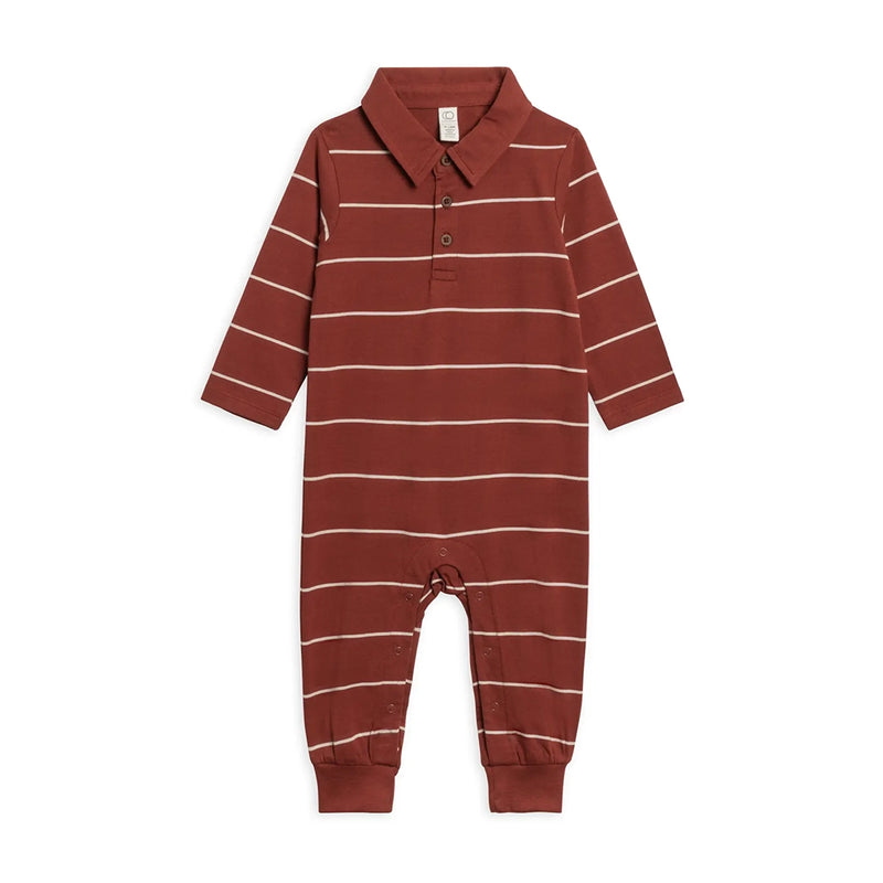 Fritz Long Sleeve Collared Romper - Hunter Stripe / Garnet