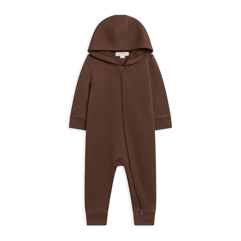 Greer Fleece Hooded Zipper Romper - Chestnut