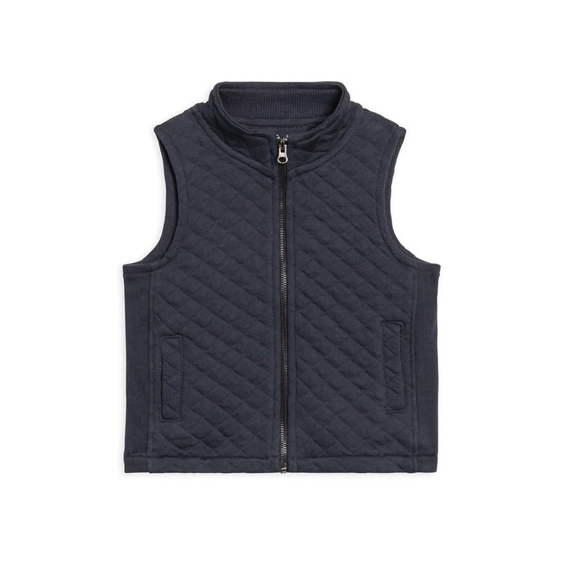 Hudson Quilted Jacquard Zip Up Vest - Navy