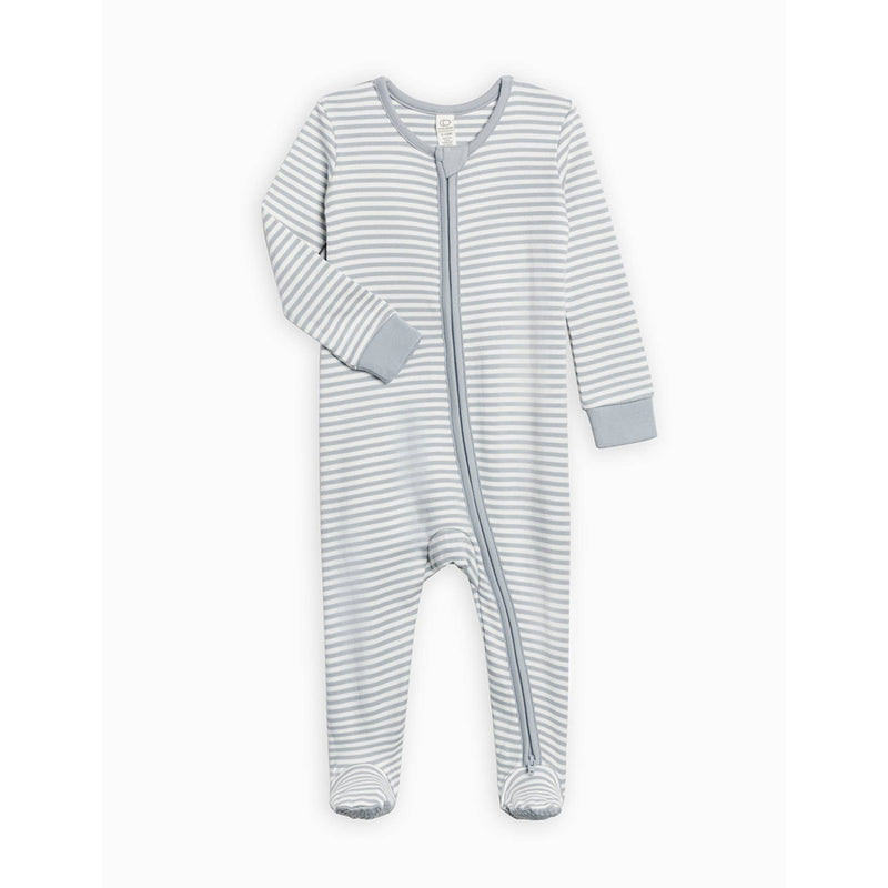 Organic Peyton Zipper Sleeper- Mist Stripe