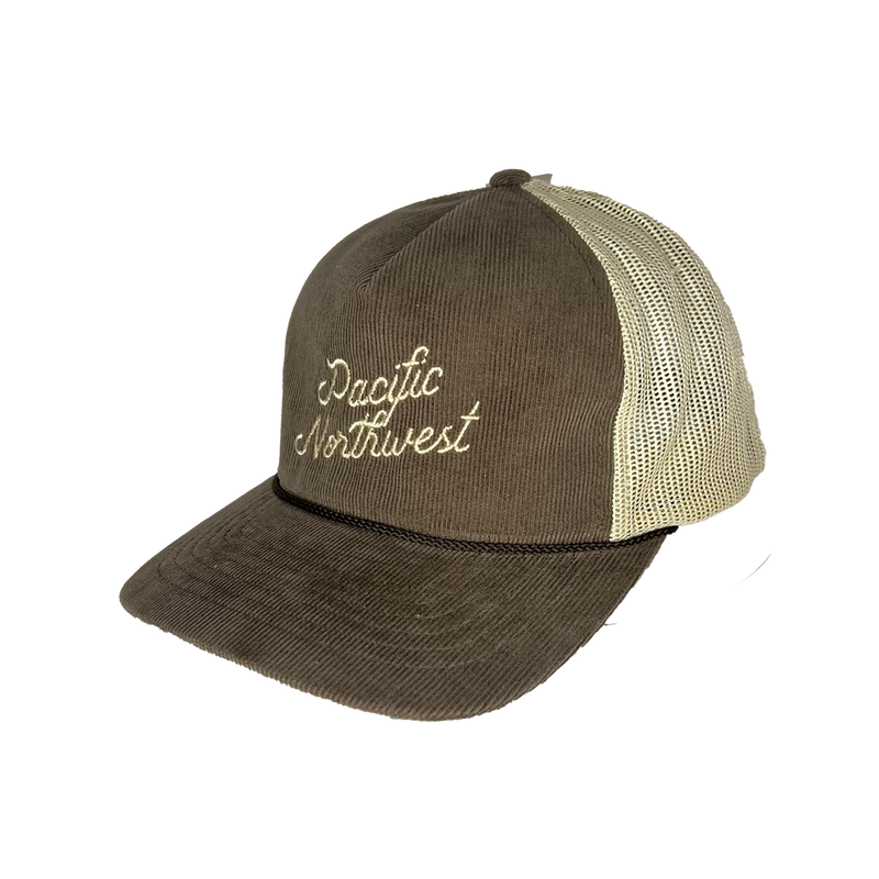 PNW Script Corduroy Trucker Hat- Brown