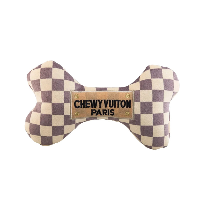 Checker Chewy Vuiton Bones Squeaker Dog Toy