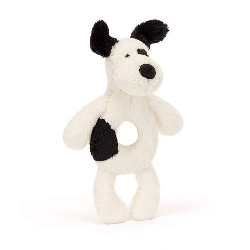 Bashful Black & White Puppy Ring Rattle