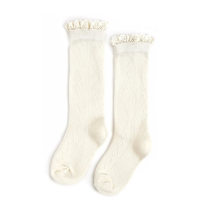 Fancy Lace Top Knee Socks- Ivory