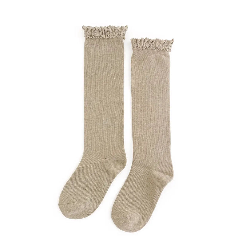 Fancy Lace Top Knee Socks- Oat