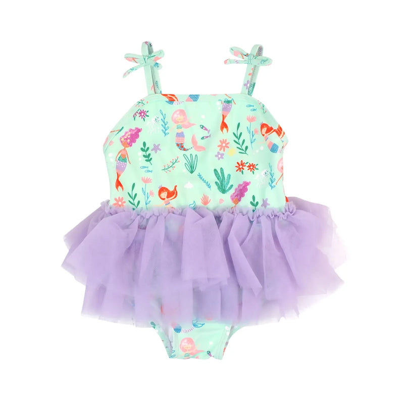 Tie Shoulder Tulle Skirt Swimsuit- Mermaid Princess