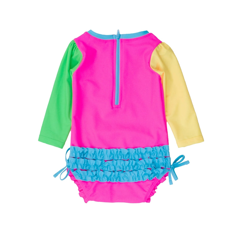 Neon Color Block Long Sleeve Swimsuit