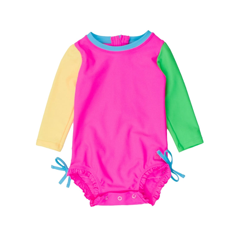 Neon Color Block Long Sleeve Swimsuit